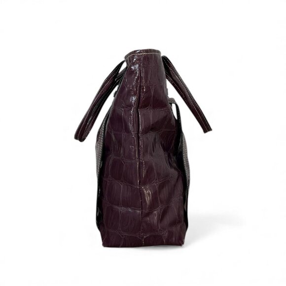 Y2K Guess Croc Embossed Tote Bag | Burgundy Patent Shoulder Bag - Picture 3 of 8
